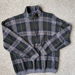 Gant Men's Gray and Green Plaid Zip-Up Sweater
